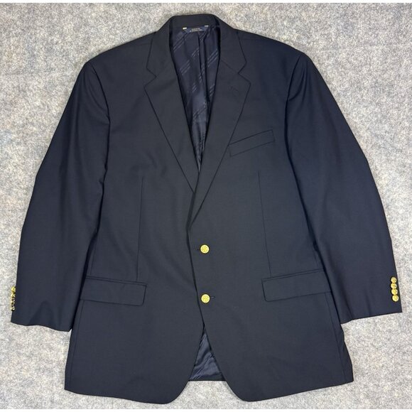 Brooks Brothers Madison Mens Blazer 48L Loro Piana Wool Gold Buttons Navy Blue - Picture 1 of 13